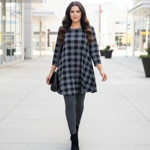 Veranee 2XL Tunic Top Gray Black Plaid Casual Boho Cozy Edgy Flowy Retro Grunge